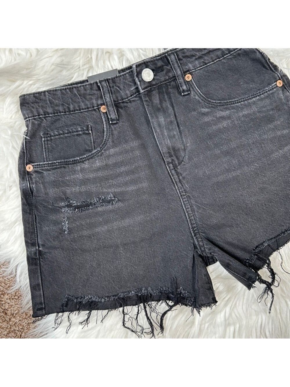 Blank NYC Reeve High Rise Distressed Black Denim Shorts Size 24 - Picture 3 of 7